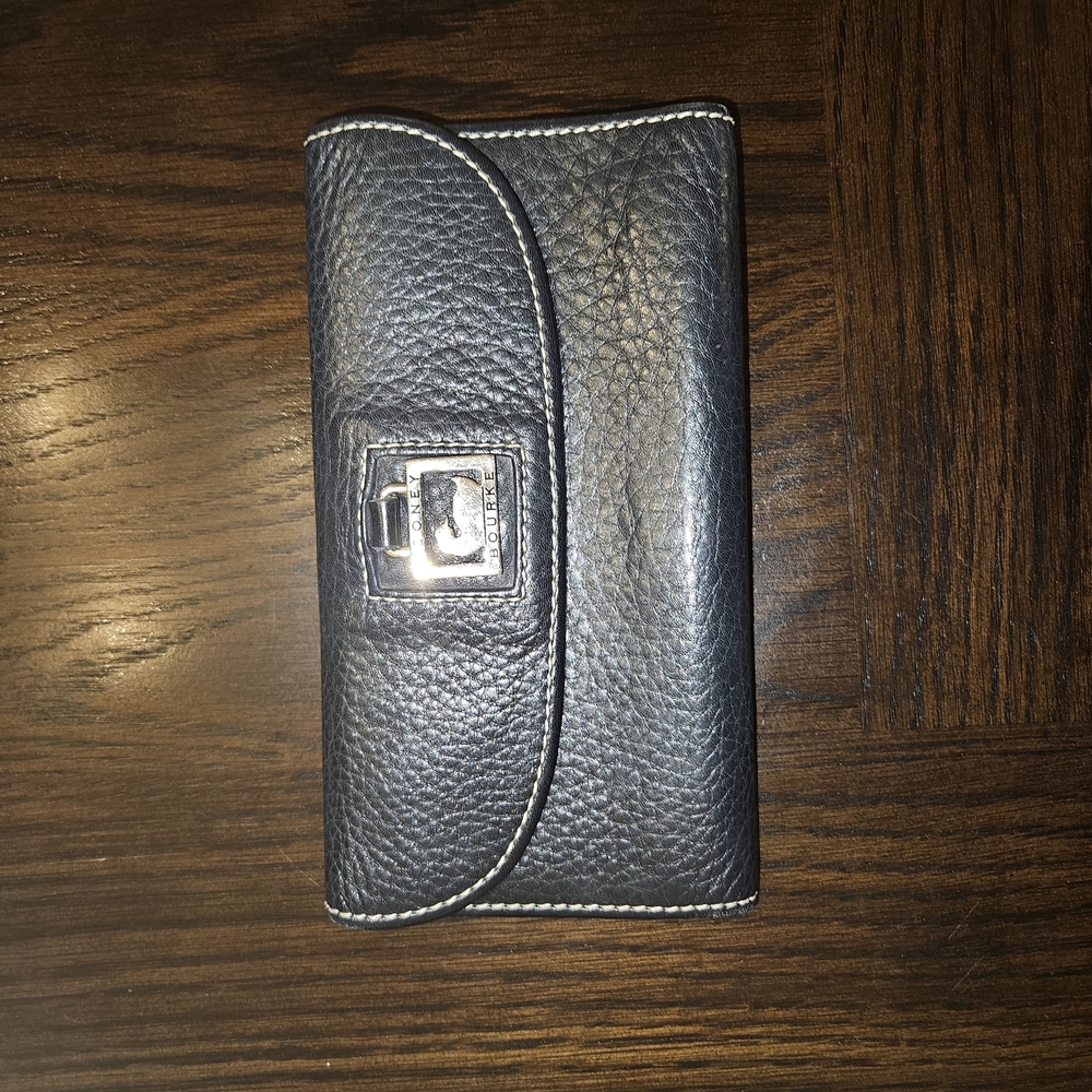 Black Leather Wallet with Silver Buckle